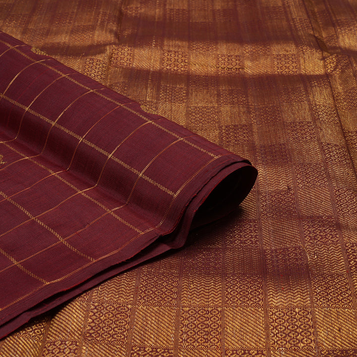 Hayagrivas Handloom Rust Orange Kanjivaram Silk Saree with Araku Maroon Border KBF136D8-1