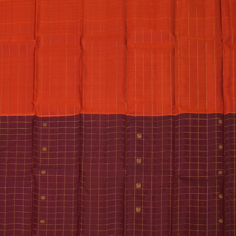 Hayagrivas Handloom Rust Orange Kanjivaram Silk Saree with Araku Maroon Border KBF136D8-1