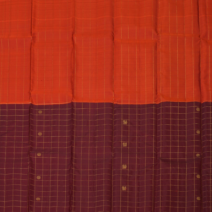 Hayagrivas Handloom Rust Orange Kanjivaram Silk Saree with Araku Maroon Border KBF136D8-1
