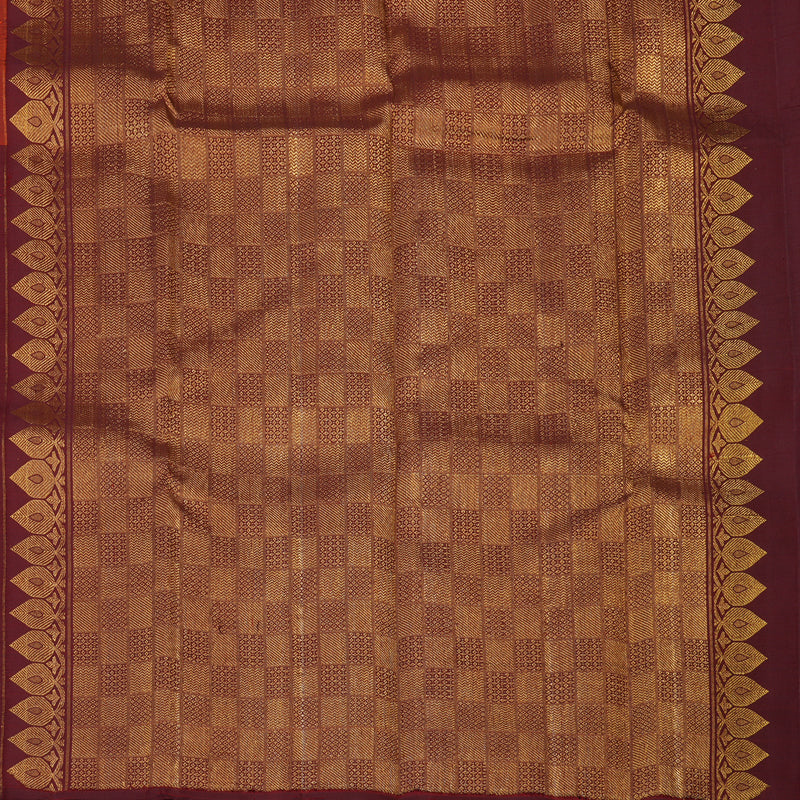 Hayagrivas Handloom Rust Orange Kanjivaram Silk Saree with Araku Maroon Border KBF136D8-1
