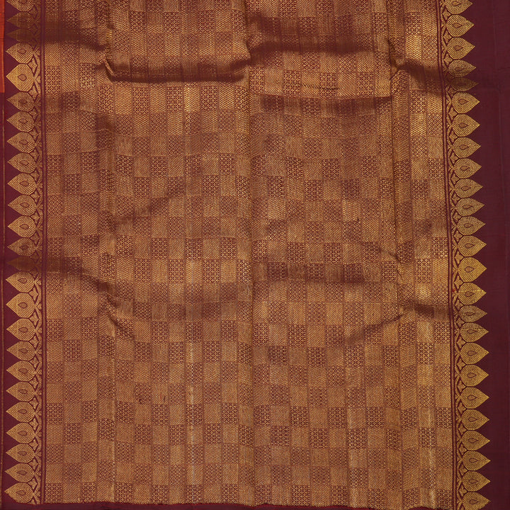 Hayagrivas Handloom Rust Orange Kanjivaram Silk Saree with Araku Maroon Border KBF136D8-1