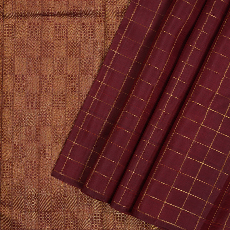 Hayagrivas Handloom Rust Orange Kanjivaram Silk Saree with Araku Maroon Border KBF136D8-1