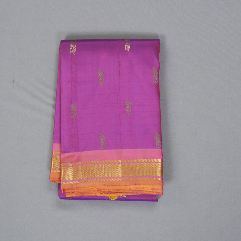 Hayagrivas Handloom Purple Kanjivaram Silk Saree with Golden-Pink Border KBF137D10-11