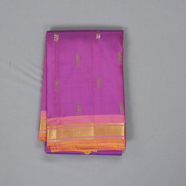 Hayagrivas Handloom Purple Kanjivaram Silk Saree with Golden-Pink Border KBF137D10-11