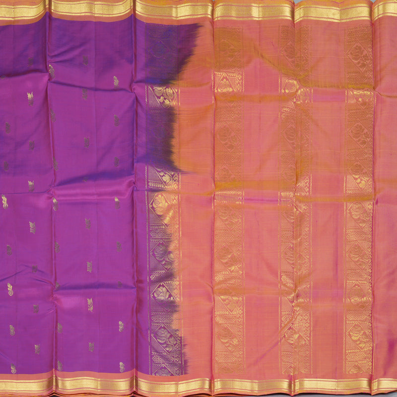 Hayagrivas Handloom Purple Kanjivaram Silk Saree with Golden-Pink Border KBF137D10-11