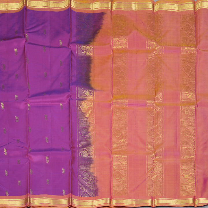Hayagrivas Handloom Purple Kanjivaram Silk Saree with Golden-Pink Border KBF137D10-11