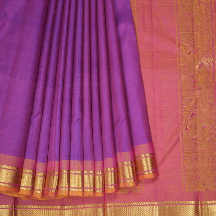 Hayagrivas Handloom Purple Kanjivaram Silk Saree with Golden-Pink Border KBF137D10-11