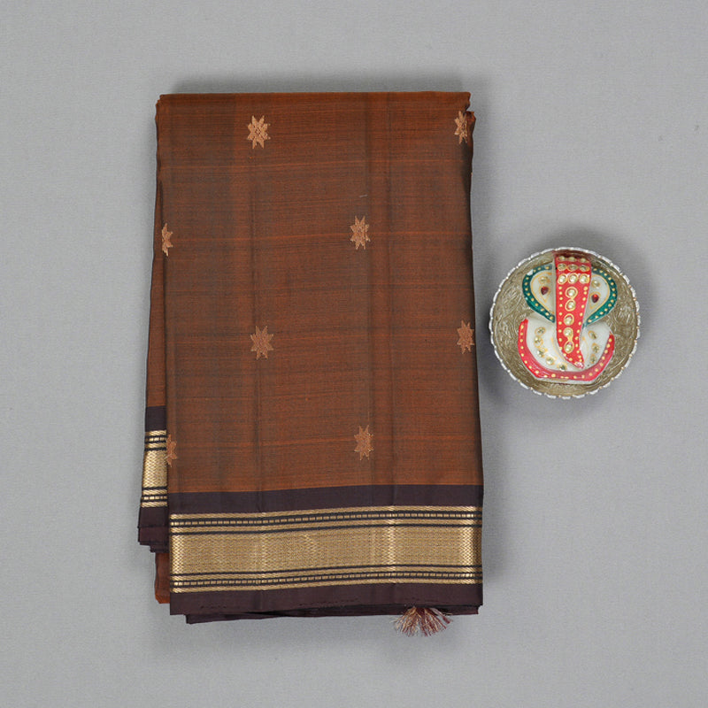 Hayagrivas Handloom Rust Brown Kanjivaram Silk Saree with Dark Brown Border KBF137D10-14