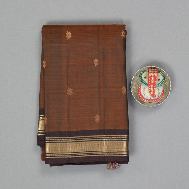Hayagrivas Handloom Rust Brown Kanjivaram Silk Saree with Dark Brown Border KBF137D10-14