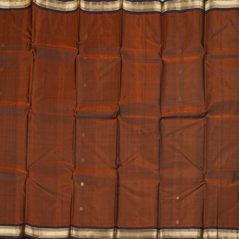 Hayagrivas Handloom Rust Brown Kanjivaram Silk Saree with Dark Brown Border KBF137D10-14