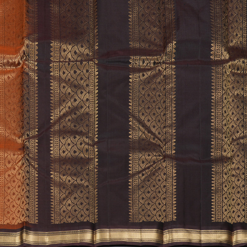 Hayagrivas Handloom Rust Brown Kanjivaram Silk Saree with Dark Brown Border KBF137D10-14