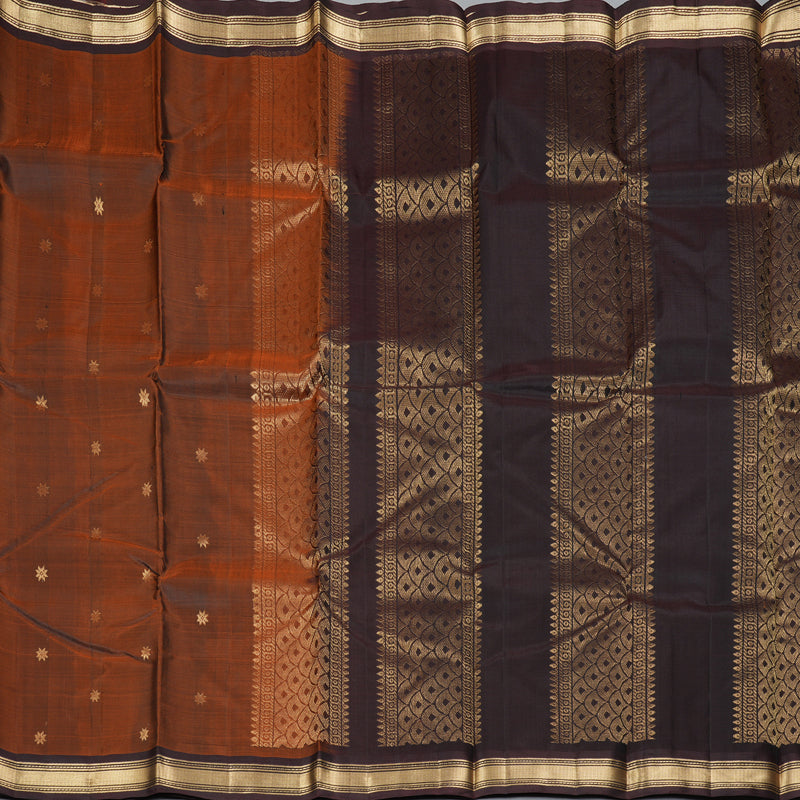 Hayagrivas Handloom Rust Brown Kanjivaram Silk Saree with Dark Brown Border KBF137D10-14