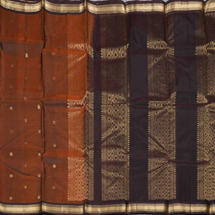 Hayagrivas Handloom Rust Brown Kanjivaram Silk Saree with Dark Brown Border KBF137D10-14