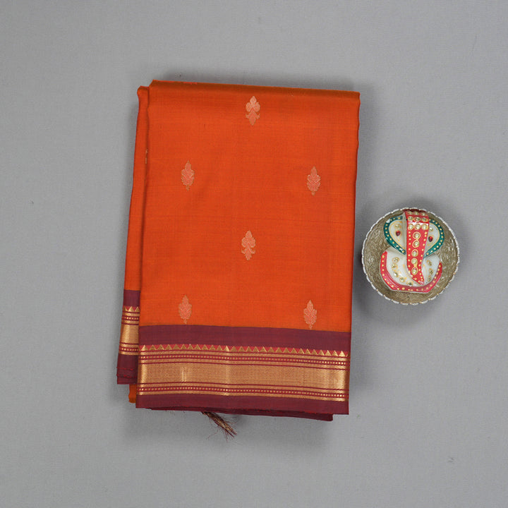 Hayagrivas Handloom Rust Orange Kanjivaram Silk Sarees with Maroon Border KBF137D10-16
