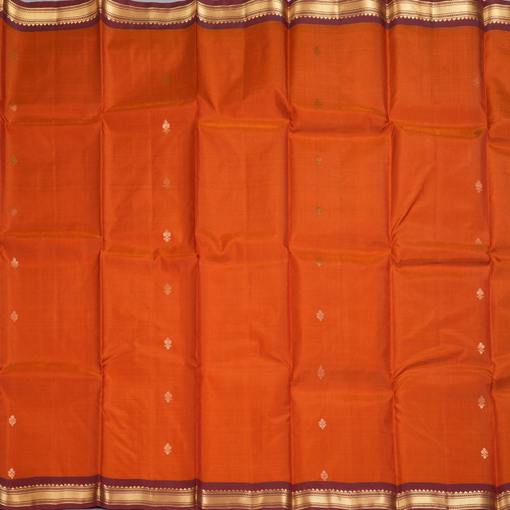 Hayagrivas Handloom Rust Orange Kanjivaram Silk Sarees with Maroon Border KBF137D10-16