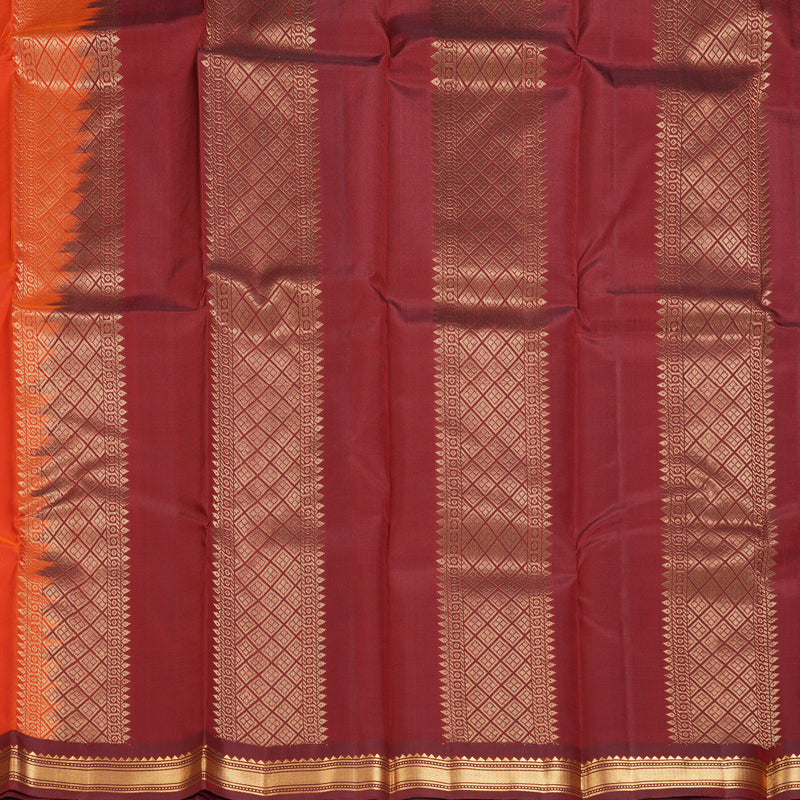 Hayagrivas Handloom Rust Orange Kanjivaram Silk Sarees with Maroon Border KBF137D10-16