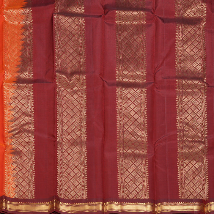 Hayagrivas Handloom Rust Orange Kanjivaram Silk Sarees with Maroon Border KBF137D10-16