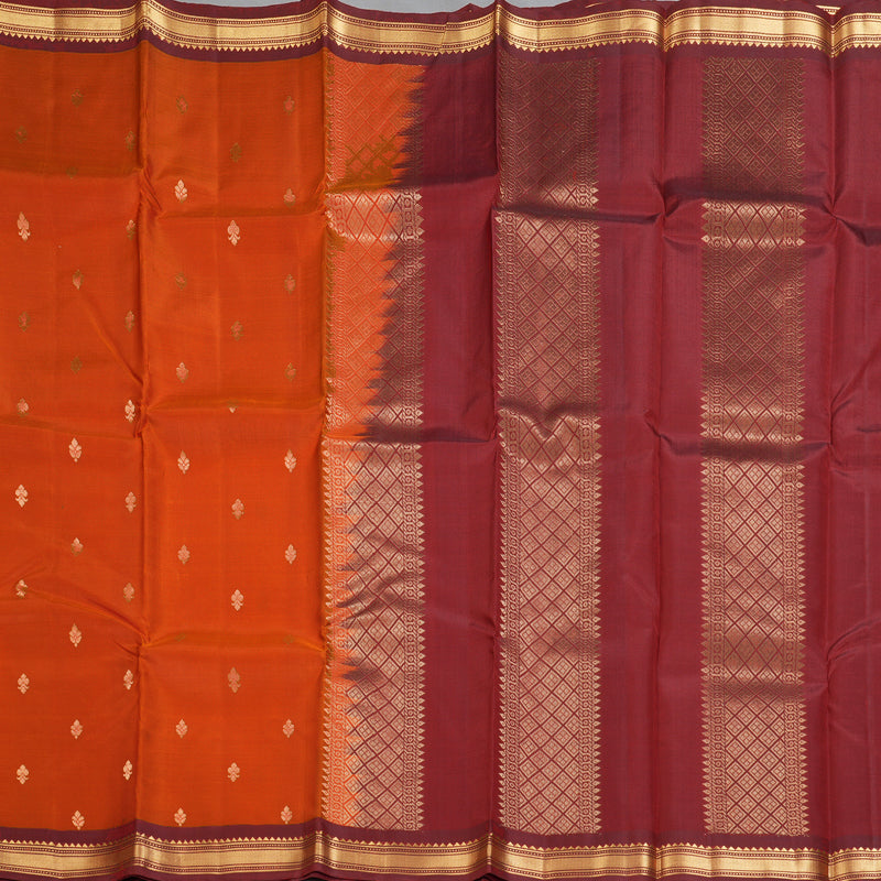 Hayagrivas Handloom Rust Orange Kanjivaram Silk Sarees with Maroon Border KBF137D10-16