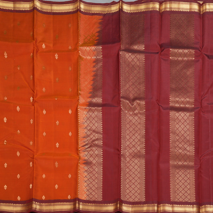 Hayagrivas Handloom Rust Orange Kanjivaram Silk Sarees with Maroon Border KBF137D10-16