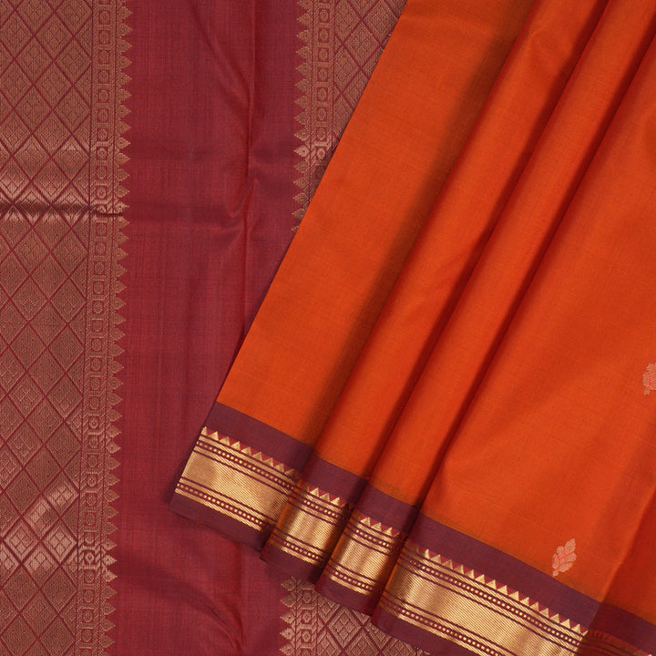Hayagrivas Handloom Rust Orange Kanjivaram Silk Sarees with Maroon Border KBF137D10-16