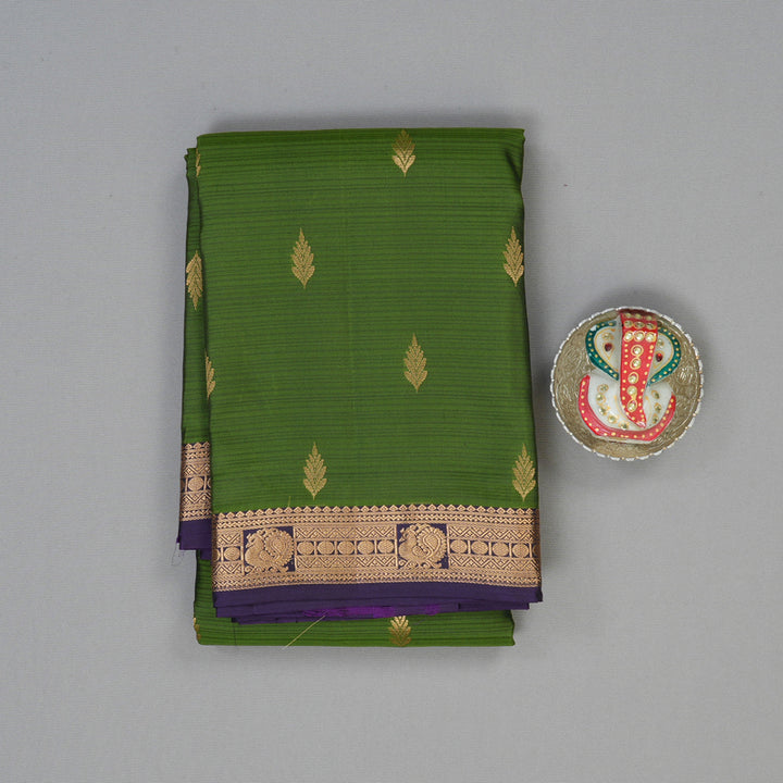 Hayagrivas Handloom Mehandi Green Kanjivaram Silk Saree with Deep Violet Border KBF137D3-23