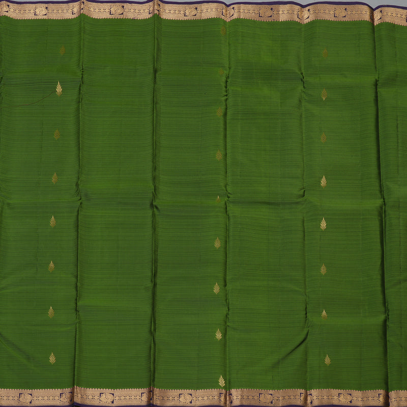 Hayagrivas Handloom Mehandi Green Kanjivaram Silk Saree with Deep Violet Border KBF137D3-23
