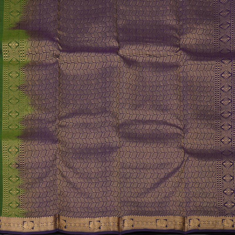 Hayagrivas Handloom Mehandi Green Kanjivaram Silk Saree with Deep Violet Border KBF137D3-23