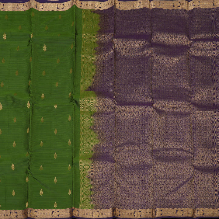 Hayagrivas Handloom Mehandi Green Kanjivaram Silk Saree with Deep Violet Border KBF137D3-23