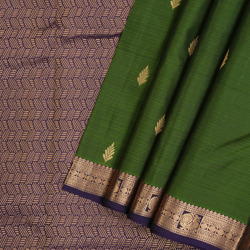 Hayagrivas Handloom Mehandi Green Kanjivaram Silk Saree with Deep Violet Border KBF137D3-23
