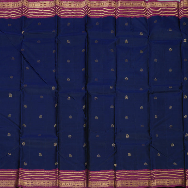 Hayagrivas Handloom Navy Blue Kanjivaram Silk Saree with Purple Border KBF137D8-1
