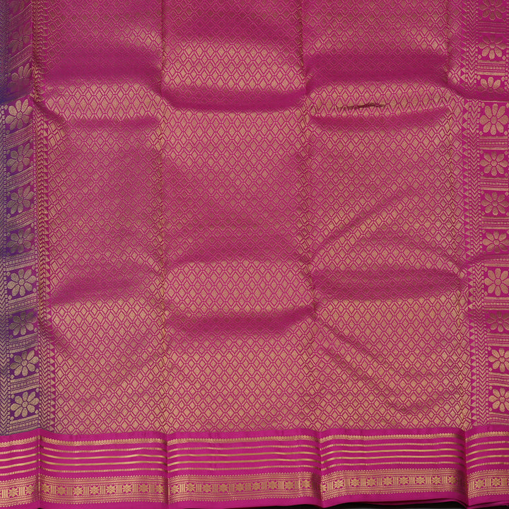 Hayagrivas Handloom Navy Blue Kanjivaram Silk Saree with Purple Border KBF137D8-1