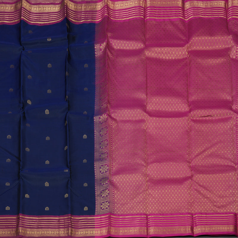 Hayagrivas Handloom Navy Blue Kanjivaram Silk Saree with Purple Border KBF137D8-1