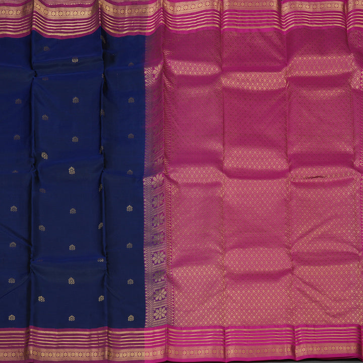 Hayagrivas Handloom Navy Blue Kanjivaram Silk Saree with Purple Border KBF137D8-1