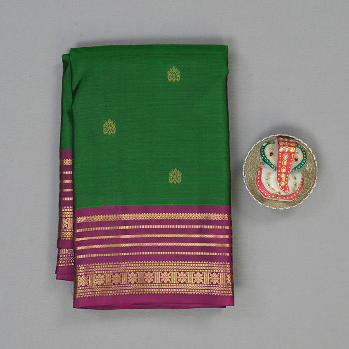 Hayagrivas Handloom Green Kanjivaram Silk Saree with Purple Border KBF137D8-3