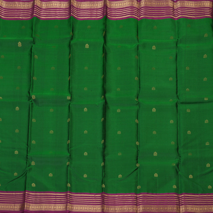 Hayagrivas Handloom Green Kanjivaram Silk Saree with Purple Border KBF137D8-3