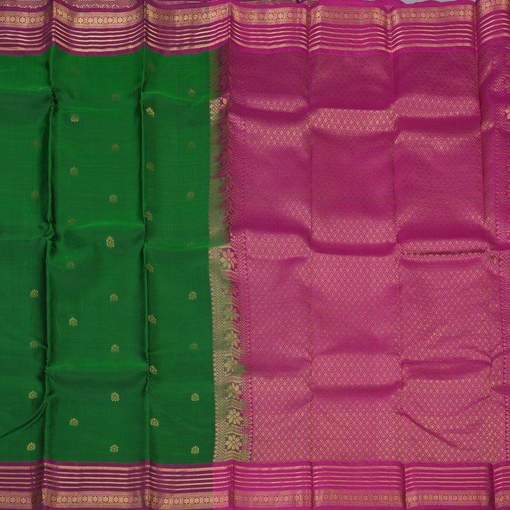 Hayagrivas Handloom Green Kanjivaram Silk Saree with Purple Border KBF137D8-3
