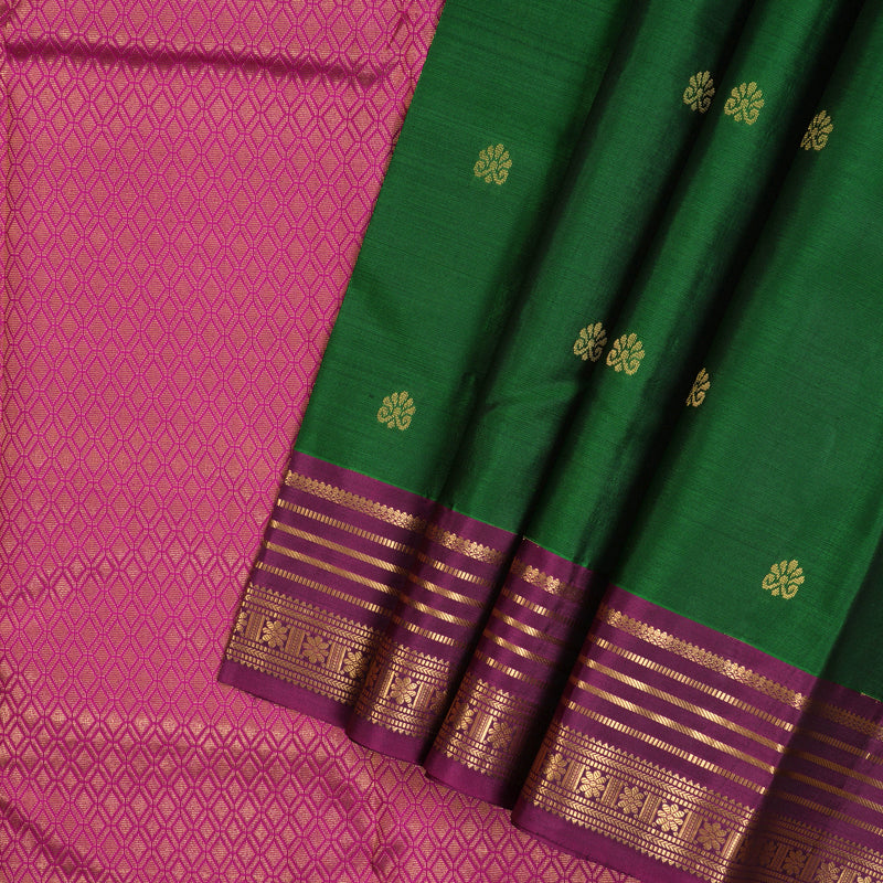 Hayagrivas Handloom Green Kanjivaram Silk Saree with Purple Border KBF137D8-3