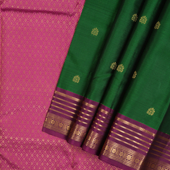 Hayagrivas Handloom Green Kanjivaram Silk Saree with Purple Border KBF137D8-3