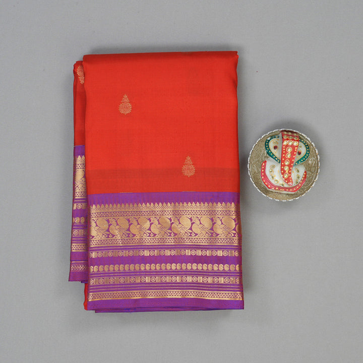 Hayagrivas Handloom Red Kanjivaram Silk Saree with Purple Border KBF137D9-13