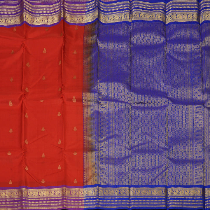 Hayagrivas Handloom Red Kanjivaram Silk Saree with Purple Border KBF137D9-13