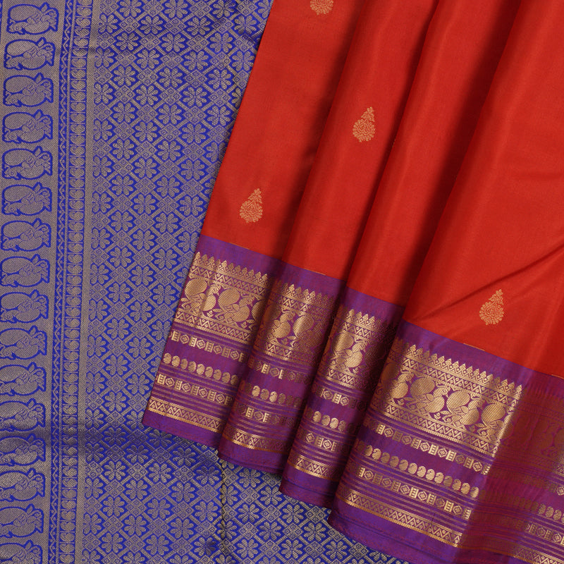Hayagrivas Handloom Red Kanjivaram Silk Saree with Purple Border KBF137D9-13
