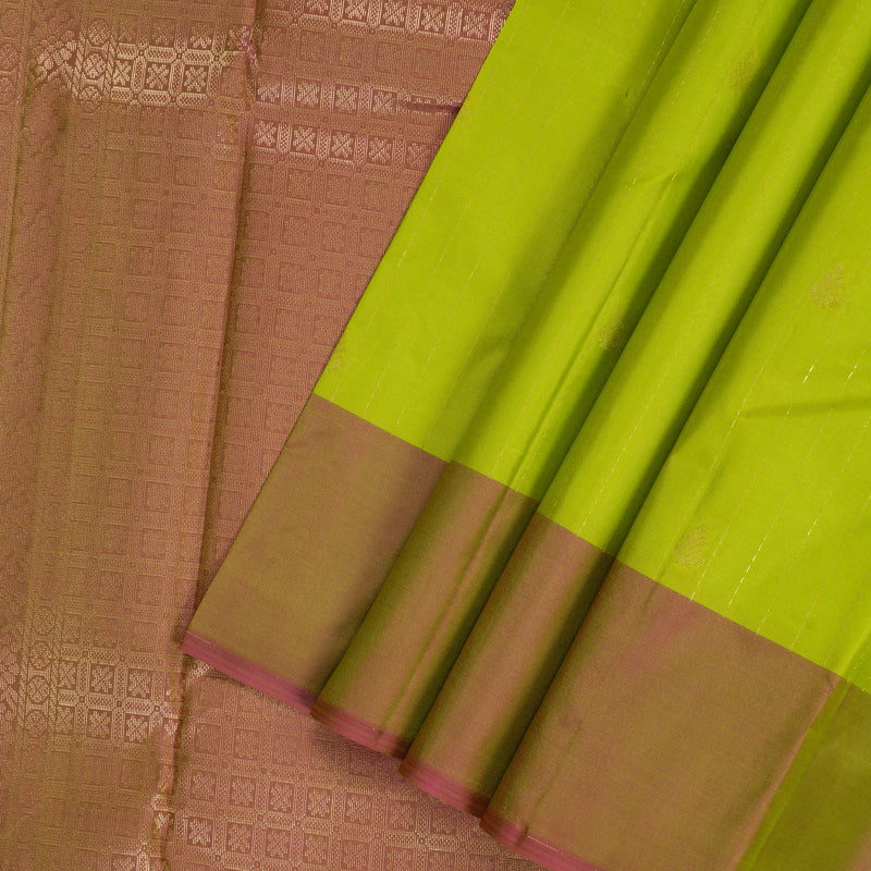 Hayagrivas Handloom Parrot Green Kanjivaram Silk Saree KBF137D9-18
