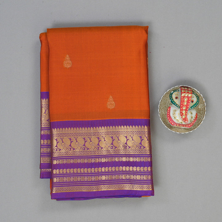 Hayagrivas Handloom Fanta Orange Kanjivaram Silk Saree with Purple Border KBF137D9-19