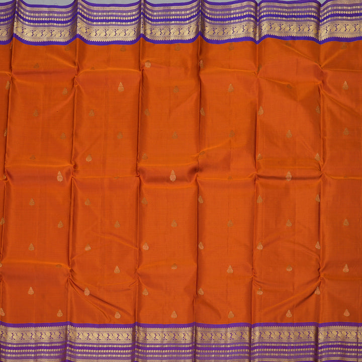 Hayagrivas Handloom Fanta Orange Kanjivaram Silk Saree with Purple Border KBF137D9-19