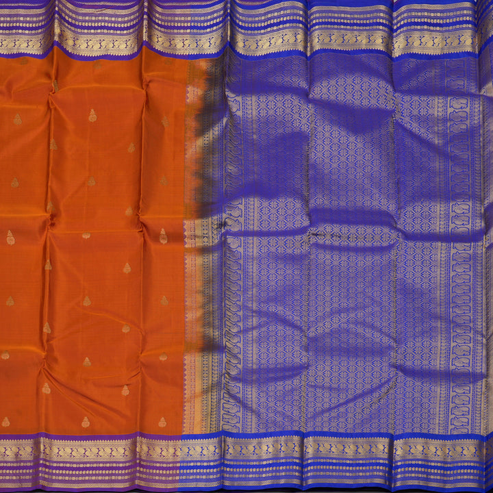 Hayagrivas Handloom Fanta Orange Kanjivaram Silk Saree with Purple Border KBF137D9-19