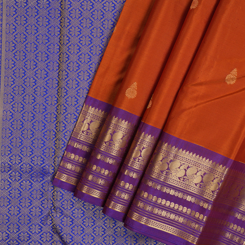 Hayagrivas Handloom Fanta Orange Kanjivaram Silk Saree with Purple Border KBF137D9-19