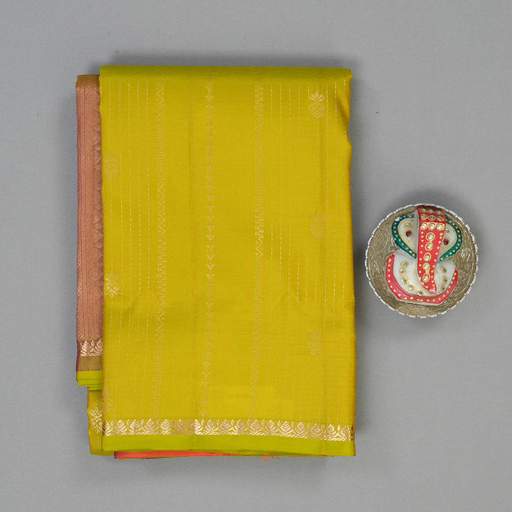 Hayagrivas Handloom Lime Green Kanjivaram Silk Saree KBF137D9-5