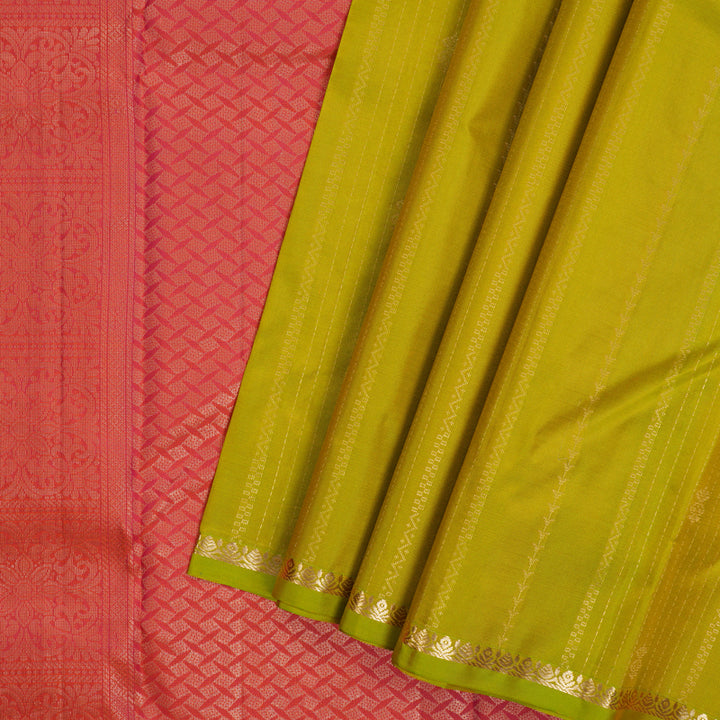 Hayagrivas Handloom Lime Green Kanjivaram Silk Saree KBF137D9-5