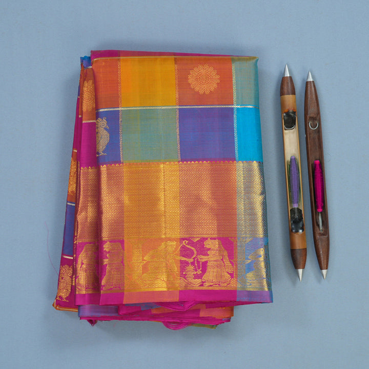 Hayagrivas Handloom Multicolour Checks Kanjivaram Silk Saree KBF13D11-1