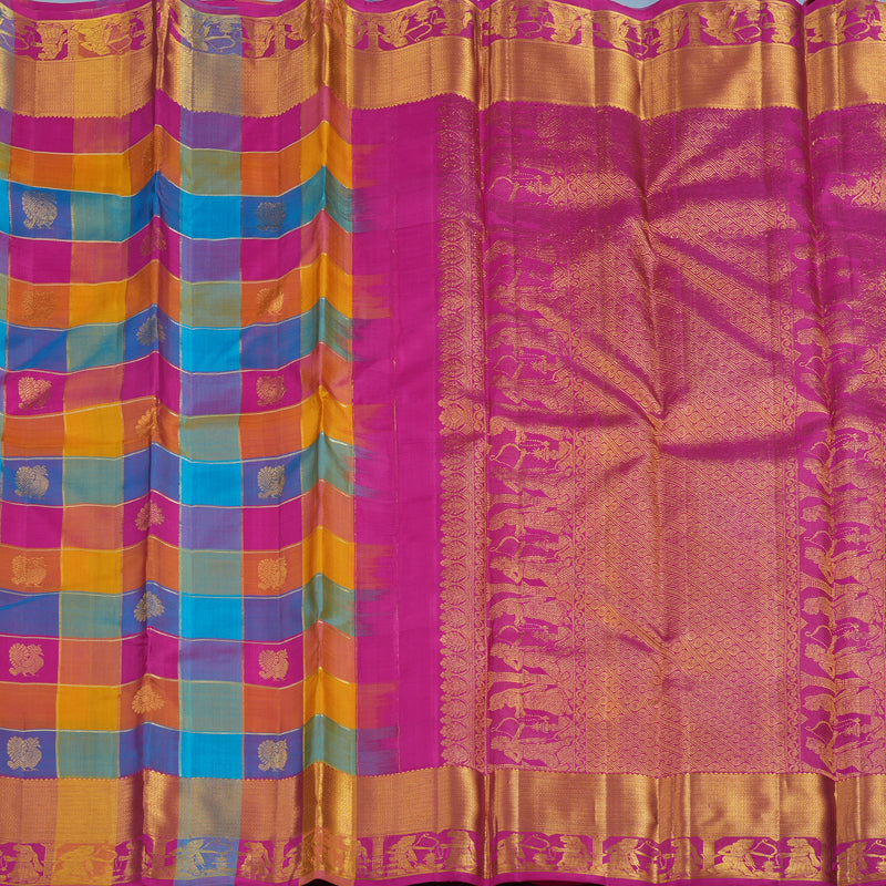 Hayagrivas Handloom Multicolour Checks Kanjivaram Silk Saree KBF13D11-1